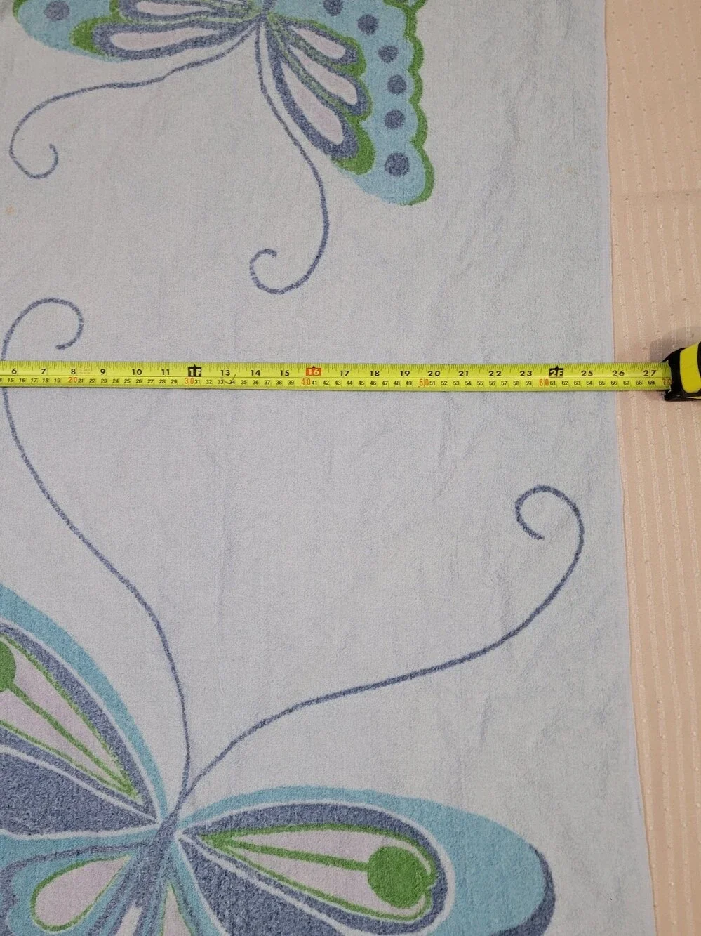 Vintage 1970s Hanae Mori, Martex Butterfly Bath / Beach Towel 26x49 Inches